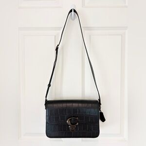 NWT COACH Croc Embossed Studio Shoulder Bag, Black